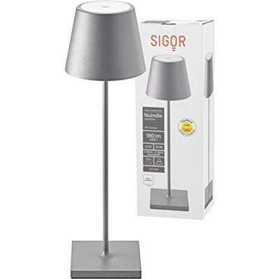 SIGOR Nuindie Lampe de table LED à intensité variable pour l'intérieur et l'extérieur, IP54, étanche aux éclaboussures, hauteur 38 cm, rechargeable avec Easy Connect, durée d'éclairage de 12 h, gris SIGOR Nuindie Lampe de table LED à intensité variable pour l'intérieur et l'extérieur, IP54, étanche aux éclaboussures, hauteur 38 cm, rechargeable avec Easy Connect, durée d'éclairage de 12 h, gris