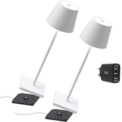 Zafferano Set 2x lampes portables Poldina Pro, chargeur double USB Aiino pour charger Lampe/Smartphone en simultané, LED tactile à gradation, base de charge à contact, H38cm Blanc Zafferano Set 2x lampes portables Poldina Pro, chargeur double USB Aiino pour charger Lampe/Smartphone en simultané, LED tactile à gradation, base de charge à contact, H38cm Blanc