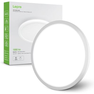 Lepro Plafonnier de salle de bain, 18 W, 1800 lm, lumière du jour, étanche Plafonnier rond moderne pour cuisine, toilettes, porche, chambre à coucher, couloir Équivalent 100 W Blanc naturel 5000 K Lepro Plafonnier de salle de bain, 18 W, 1800 lm, lumière du jour, étanche Plafonnier rond moderne pour cuisine, toilettes, porche, chambre à coucher, couloir Équivalent 100 W Blanc naturel 5000 K
