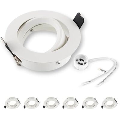 SEBSON Lot de 6 boîtiers ronds orientables en aluminium blanc, cadre de montage diamètre du trou 75 mm, spot de plafond avec douille GU10 pour LED/halogène SEBSON Lot de 6 boîtiers ronds orientables en aluminium blanc, cadre de montage diamètre du trou 75 mm, spot de plafond avec douille GU10 pour LED/halogène