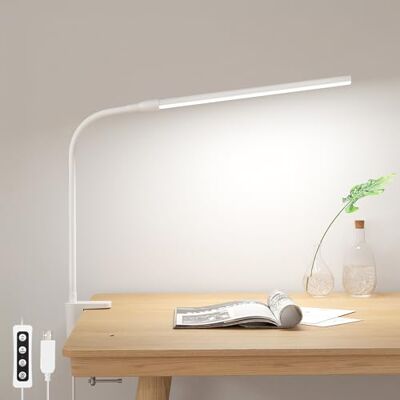 Lepro Lampe de bureau LED avec pince, lampe de table avec 3 modes, 10 niveaux de luminosité, lumière de bureau à intensité variable et protection des yeux pour la lecture, l'étude, le bureau, blanc Lepro Lampe de bureau LED avec pince, lampe de table avec 3 modes, 10 niveaux de luminosité, lumière de bureau à intensité variable et protection des yeux pour la lecture, l'étude, le bureau, blanc
