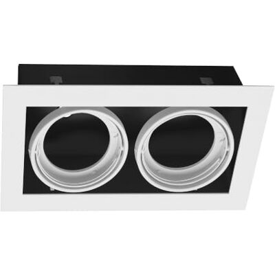 GTV Plafonnier Encastrable Double PIREO, Luminaire Orientable pour 2 Ampoules AR111 (G53), Support de Spot 2x50W Max, Cadre en Acier IP20, Design Moderne, Blanc et Noir GTV Plafonnier Encastrable Double PIREO, Luminaire Orientable pour 2 Ampoules AR111 (G53), Support de Spot 2x50W Max, Cadre en Acier IP20, Design Moderne, Blanc et Noir