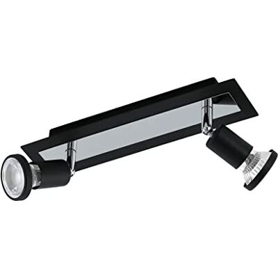 EGLO LED Plafonnier Sarria, lampe de plafond 2 feux, projecteur de plafond en métal, lampe de salon noire et chromée, spots avec ampoules GU10, lumière blanc chaud EGLO LED Plafonnier Sarria, lampe de plafond 2 feux, projecteur de plafond en métal, lampe de salon noire et chromée, spots avec ampoules GU10, lumière blanc chaud