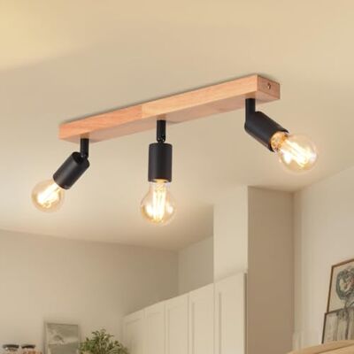 LVWIT Plafonnier 3 Spots LED E27, Luminaires Intérieur Noir, Plafonnier Bois avec Base Rectangulaire, Applique Murale Chambre, Lustre salle à Manger(Sans Ampoules) LVWIT Plafonnier 3 Spots LED E27, Luminaires Intérieur Noir, Plafonnier Bois avec Base Rectangulaire, Applique Murale Chambre, Lustre salle à Manger(Sans Ampoules)