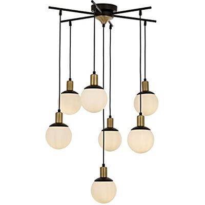Opviq Chandelier moderne avec corps en métal et capuchon en verre, 110 cm de hauteur, 70 cm de diamètre, 7 ampoules E27 max. 40 W, noir, blanc et bronze, design glamour et industriel Opviq Chandelier moderne avec corps en métal et capuchon en verre, 110 cm de hauteur, 70 cm de diamètre, 7 ampoules E27 max. 40 W, noir, blanc et bronze, design glamour et industriel