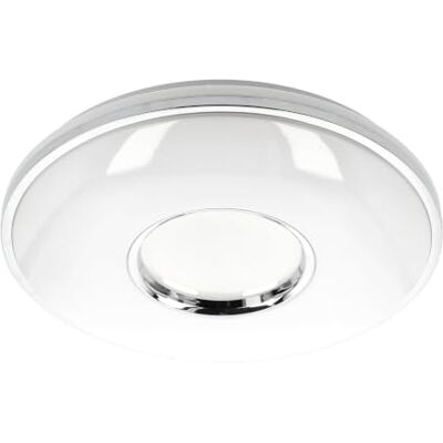 GTV Plafonnier LED avec télécommande SORI, intensité et couleur (CCT), effet ciel étoilé, 48 W, 3840 lm, Ø490 mm, IP44, blanc avec chrome GTV Plafonnier LED avec télécommande SORI, intensité et couleur (CCT), effet ciel étoilé, 48 W, 3840 lm, Ø490 mm, IP44, blanc avec chrome