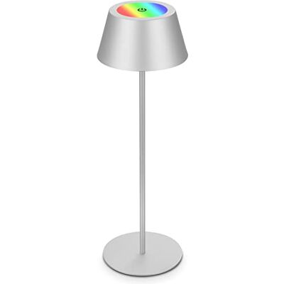 Briloner – RGB batterie lampe de table 2 en 1, tactile, lumière mobile, lampe de table LED extérieure, IP44, lampe de table LED sans fil, couleur argent Briloner – RGB batterie lampe de table 2 en 1, tactile, lumière mobile, lampe de table LED extérieure, IP44, lampe de table LED sans fil, couleur argent