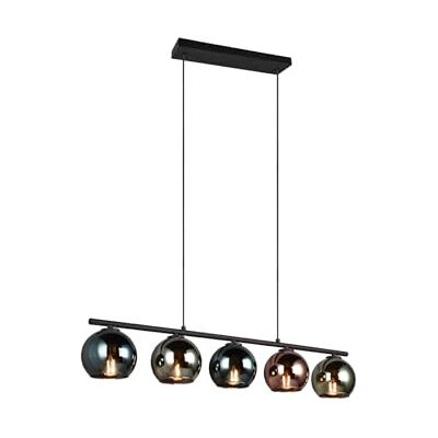 Reality Suspension Sheldon R31305017, métal noir mat, métal noir mat, verre bleu/vert/cuivre, sauf 5x E14 Reality Suspension Sheldon R31305017, métal noir mat, métal noir mat, verre bleu/vert/cuivre, sauf 5x E14