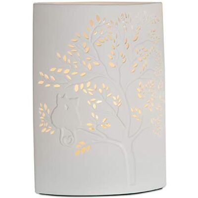 GILDE Lampe chat sur arbre En porcelaine avec motif perforé Blanc Hauteur : 26 cm GILDE Lampe chat sur arbre En porcelaine avec motif perforé Blanc Hauteur : 26 cm