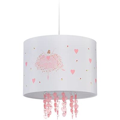 Relaxdays Lampe à suspension, chambre enfant, abat-jour motif ballerine, HxD : 158x35 cm, luminaire suspendu, blanc/rose Relaxdays Lampe à suspension, chambre enfant, abat-jour motif ballerine, HxD : 158x35 cm, luminaire suspendu, blanc/rose