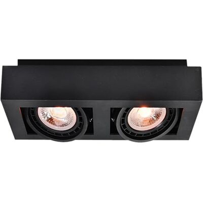 GTV LOID Spot de plafond, noir, à 2 ampoules, en métal, angle d'éclairage réglable, 2 GU10 ES111, IP20, design minimaliste moderne pour salon, cuisine, bureau et couloir GTV LOID Spot de plafond, noir, à 2 ampoules, en métal, angle d'éclairage réglable, 2 GU10 ES111, IP20, design minimaliste moderne pour salon, cuisine, bureau et couloir