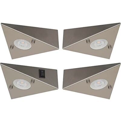 Trango Lot de 4 éclairage sous meuble de cuisine avec module LED 4x 4,8 watts 3000K blanc chaud 6739-42 *COOK* lumière encastrée spot encastré en acier inoxydable interrupteur lumière de meuble Trango Lot de 4 éclairage sous meuble de cuisine avec module LED 4x 4,8 watts 3000K blanc chaud 6739-42 *COOK* lumière encastrée spot encastré en acier inoxydable interrupteur lumière de meuble