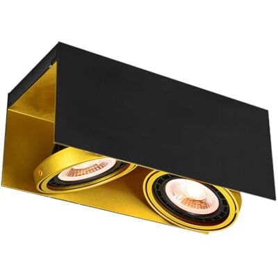 GTV VERSO Spot de plafond double ES111 Aluminium noir/or, 2×GU10, IP20, orientable 31×14×13cm, pour salon, cuisine et couloir, montage en surface, éclairage intérieur GTV VERSO Spot de plafond double ES111 Aluminium noir/or, 2×GU10, IP20, orientable 31×14×13cm, pour salon, cuisine et couloir, montage en surface, éclairage intérieur