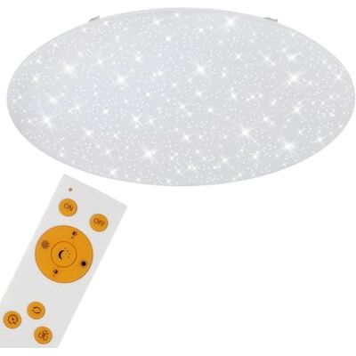 Briloner Plafonnier LED à intensité variable Couleur réglable : blanc chaud à blanc froid Avec fonction veilleuse, fonction minuterie, télécommande Diamètre : 74 cm 80 W Briloner Plafonnier LED à intensité variable Couleur réglable : blanc chaud à blanc froid Avec fonction veilleuse, fonction minuterie, télécommande Diamètre : 74 cm 80 W