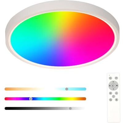 DELIPOP Plafonnier LED Dimmable avec Télécommande, 24W 2700LM RGB Rond luminaire plafonnier, 3000K-6500K Lampe Plafond Moderne Pour Salle de bain, Salon, Chambre, Etanche IP44, Ø30CM DELIPOP Plafonnier LED Dimmable avec Télécommande, 24W 2700LM RGB Rond luminaire plafonnier, 3000K-6500K Lampe Plafond Moderne Pour Salle de bain, Salon, Chambre, Etanche IP44, Ø30CM