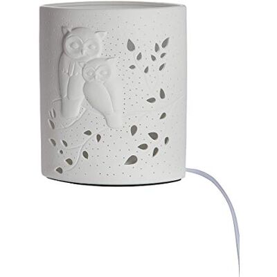 GILDE Lampe en forme de couple de chouettes En porcelaine Avec motif perforé Hauteur : 20 cm GILDE Lampe en forme de couple de chouettes En porcelaine Avec motif perforé Hauteur : 20 cm