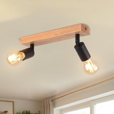 LVWIT Plafonnier 2 Spots LED E27, Luminaires Intérieur Noir, Plafonnier Bois avec Base Rectangulaire, Applique Murale Chambre, Lustre salle à Manger(Sans Ampoules) LVWIT Plafonnier 2 Spots LED E27, Luminaires Intérieur Noir, Plafonnier Bois avec Base Rectangulaire, Applique Murale Chambre, Lustre salle à Manger(Sans Ampoules)