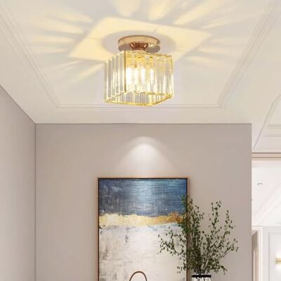 Sxtiger Plafonnier En Cristal Moderne, Mini Plafonnier En Cristal Doré E27 Abat-Jour Carré Crystal Chandelier, Pour EntréE De Couloir Cuisine Chambre Salon éClairage Sxtiger Plafonnier En Cristal Moderne, Mini Plafonnier En Cristal Doré E27 Abat-Jour Carré Crystal Chandelier, Pour EntréE De Couloir Cuisine Chambre Salon éClairage