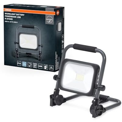 OSRAM Projecteur de travail LED VAL BAT, gris foncé/noir, 20W, 2000lm, blanc froid, alimenté par batterie, fonction de charge USB grâce à la banque d'alimentation intégrée, portable, IP54, 6500K. OSRAM Projecteur de travail LED VAL BAT, gris foncé/noir, 20W, 2000lm, blanc froid, alimenté par batterie, fonction de charge USB grâce à la banque d'alimentation intégrée, portable, IP54, 6500K.