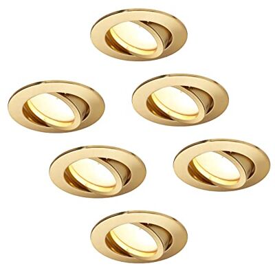HCFEI Lot de 6 spots LED encastrables à intensité variable Or mat Rond Orientable 5 W 230 V Trou de perçage de 68 mm Angle d'éclairage 120° Blanc neutre 4000 K HCFEI Lot de 6 spots LED encastrables à intensité variable Or mat Rond Orientable 5 W 230 V Trou de perçage de 68 mm Angle d'éclairage 120° Blanc neutre 4000 K