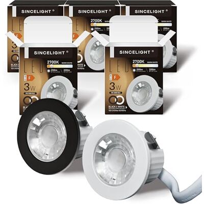 SINCELIGHT Mini Spot encastrable 3W, petit downlight à LED pour trou de 35-40mm, Anneau blanc/noir remplaçable, Blanc Chaud 2700K, Remplaçant MR11, étanche IP65 pour plafond/armoire/vitrine, 5 unités SINCELIGHT Mini Spot encastrable 3W, petit downlight à LED pour trou de 35-40mm, Anneau blanc/noir remplaçable, Blanc Chaud 2700K, Remplaçant MR11, étanche IP65 pour plafond/armoire/vitrine, 5 unités