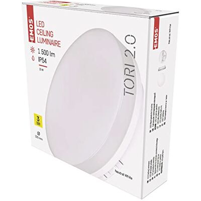 EMOS Plafonnier LED TORI étanche 15 W pour intérieur et extérieur 1250 lm Blanc neutre 4000 K Pour couloir, salle de bain, cuisine, diamètre 22 cm EMOS Plafonnier LED TORI étanche 15 W pour intérieur et extérieur 1250 lm Blanc neutre 4000 K Pour couloir, salle de bain, cuisine, diamètre 22 cm