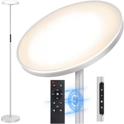 OUTON Lampadaire LED dimmable 30W 3000 lumens, lampadaire moderne à intensité variable avec 4 températures couleur, télécommande et commande tactile, minuterie 1H salon, Argenté OUTON Lampadaire LED dimmable 30W 3000 lumens, lampadaire moderne à intensité variable avec 4 températures couleur, télécommande et commande tactile, minuterie 1H salon, Argenté