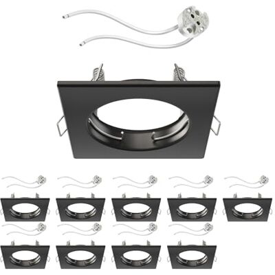ledscom.de 10x cadre d'encastrement pour plafond RIR cadre d'encastrement noir mat carré (LED/Halogène/MR16/50mm) incl. douille GU5.3 ledscom.de 10x cadre d'encastrement pour plafond RIR cadre d'encastrement noir mat carré (LED/Halogène/MR16/50mm) incl. douille GU5.3