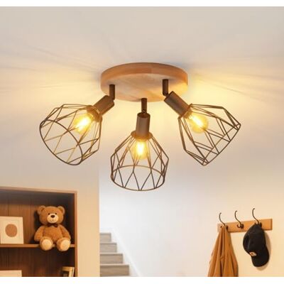 LVWIT Plafonnier 3 Spots LED E14, Luminaires Intérieur Noir, Plafonnier Bois avec Base Round, Applique Murale Chambre, Lustre Salon(Sans Ampoules) LVWIT Plafonnier 3 Spots LED E14, Luminaires Intérieur Noir, Plafonnier Bois avec Base Round, Applique Murale Chambre, Lustre Salon(Sans Ampoules)