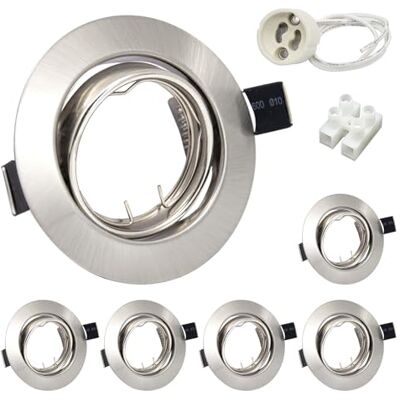 Wondlumi Spot Encastrable GU10 Set,6 Pièces Circulaire Cadre De Montage En Acier Inoxydable Brossé,Orientable 30°, Ø 68 mm,Avec Douille GU10 Pour Lampes Ou Halogènes Wondlumi Spot Encastrable GU10 Set,6 Pièces Circulaire Cadre De Montage En Acier Inoxydable Brossé,Orientable 30°, Ø 68 mm,Avec Douille GU10 Pour Lampes Ou Halogènes