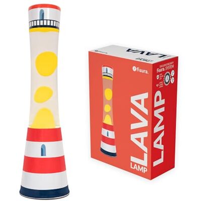 Fisura – Lampe à lave effet phare. Lampe décorative relaxante pour maison ou bureau, design original avec base imprimée et lave jaune, ampoule de rechange incluse, 11 x 11 x 39,5 cm Fisura – Lampe à lave effet phare. Lampe décorative relaxante pour maison ou bureau, design original avec base imprimée et lave jaune, ampoule de rechange incluse, 11 x 11 x 39,5 cm