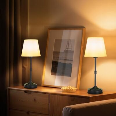 VEVOR Lampe de table sans fil, 2 pcs, petite lampe de bureau, batterie rechargeable intégrée 5200 mAh, 3 niveaux luminosité, abat-jour en tissu, température couleur 2700-3000 K, pour chambre bar, noir VEVOR Lampe de table sans fil, 2 pcs, petite lampe de bureau, batterie rechargeable intégrée 5200 mAh, 3 niveaux luminosité, abat-jour en tissu, température couleur 2700-3000 K, pour chambre bar, noir