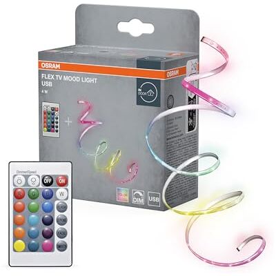 OSRAM FLEX Bande LED décorative pour intérieur Autocollant avec port USB et télécommande 4 W Rouge/vert/bleu Intensité variable IP20 Blanc En plastique Ampoule non remplaçable OSRAM FLEX Bande LED décorative pour intérieur Autocollant avec port USB et télécommande 4 W Rouge/vert/bleu Intensité variable IP20 Blanc En plastique Ampoule non remplaçable