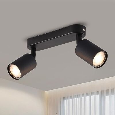 ANWIO Plafonnier Spots, 2 Spots de Plafond Led Intérieurs Base GU10, Spots de Plafond Noirs avec Base Rectangulaire, Spots de Plafond LED Rotatifs (Sans Ampoules). ANWIO Plafonnier Spots, 2 Spots de Plafond Led Intérieurs Base GU10, Spots de Plafond Noirs avec Base Rectangulaire, Spots de Plafond LED Rotatifs (Sans Ampoules).