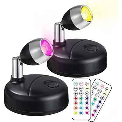 Klarlight Mini RVB Spot LED Sans Fil Avec Télécommande Projecteur à Pile 13 Couleurs Pour Intérieur, Peinture, Art, Armoire, Exposition, Fléchettes, Party 2-Pack Noir Klarlight Mini RVB Spot LED Sans Fil Avec Télécommande Projecteur à Pile 13 Couleurs Pour Intérieur, Peinture, Art, Armoire, Exposition, Fléchettes, Party 2-Pack Noir