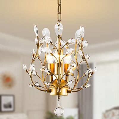 Ganeed Vintage K9 Clair Lustres En Cristal, Éclairage de Plafond, pendentif Éclairage Encastré Luminaire avec 3 Lumière pour Salon Salle À Manger Restaurant Porche Couloir (Or) Ganeed Vintage K9 Clair Lustres En Cristal, Éclairage de Plafond, pendentif Éclairage Encastré Luminaire avec 3 Lumière pour Salon Salle À Manger Restaurant Porche Couloir (Or)