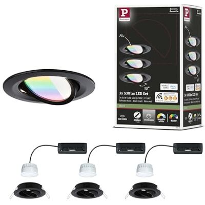 Paulmann 92437 Spot encastré LED Nova Coin rond 84mm 50° RGBW+ 3x6W 3x500lm 230V Noir mat Alu moulé sous pression Paulmann 92437 Spot encastré LED Nova Coin rond 84mm 50° RGBW+ 3x6W 3x500lm 230V Noir mat Alu moulé sous pression