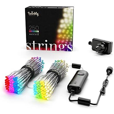 Twinkly Strings Guirlande lumineuse 250 LED RVB + blanc, LED intelligentes pour l'intérieur et l'extérieur, compatible avec Alexa et Google Home, IP44, contrôle par application, câble transparent, 20 Twinkly Strings Guirlande lumineuse 250 LED RVB + blanc, LED intelligentes pour l'intérieur et l'extérieur, compatible avec Alexa et Google Home, IP44, contrôle par application, câble transparent, 20