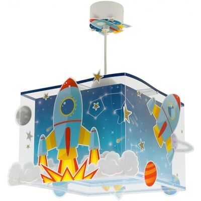 Dalber Lampe pour chambre d'enfant, lampe suspendue, lampe suspendue, plafonnier pour chambre d'enfant, fusée, système solaire, 63352, E27, bleu Dalber Lampe pour chambre d'enfant, lampe suspendue, lampe suspendue, plafonnier pour chambre d'enfant, fusée, système solaire, 63352, E27, bleu