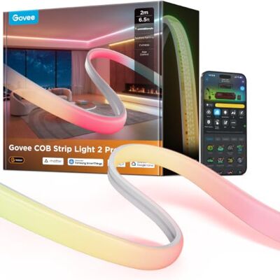 Govee COB Strip Light 2 Pro RGBWWIC Bande LED 2 m avec LuminBlend+ 1080 lm Compatible avec Alexa, Google Assistant et mat, lumière froide et lumière chaude 1000 K-10000 K pour coiffeuses Govee COB Strip Light 2 Pro RGBWWIC Bande LED 2 m avec LuminBlend+ 1080 lm Compatible avec Alexa, Google Assistant et mat, lumière froide et lumière chaude 1000 K-10000 K pour coiffeuses