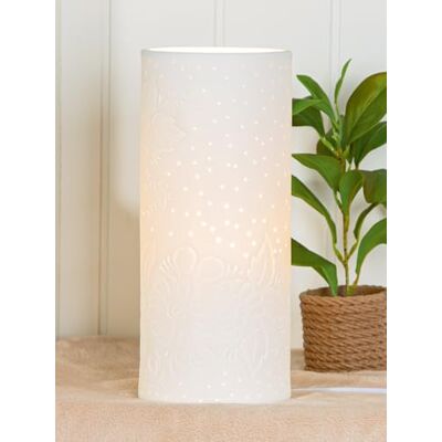 GILDE Lampe de table en porcelaine blanche Hauteur : 28 cm Diamètre : 12 cm Éclairage décoratif d'intérieur Design Décoration de printemps GILDE Lampe de table en porcelaine blanche Hauteur : 28 cm Diamètre : 12 cm Éclairage décoratif d'intérieur Design Décoration de printemps