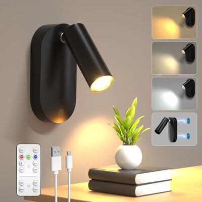 Lamptobe Applique murale LED à piles, rotation à 360 °, sans fil, rechargeable, avec télécommande, intensité variable et minuterie, 3000 K/4500 K/6500 K, appliques murales magnétiques pour salon Lamptobe Applique murale LED à piles, rotation à 360 °, sans fil, rechargeable, avec télécommande, intensité variable et minuterie, 3000 K/4500 K/6500 K, appliques murales magnétiques pour salon