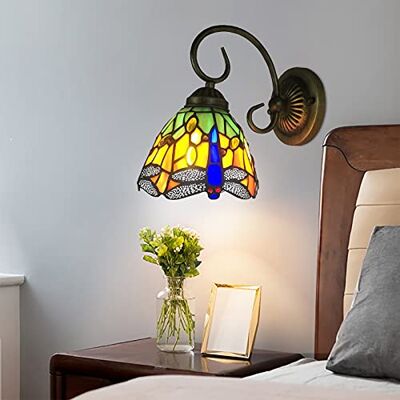 KenSyuInt Applique murale LED Tiffany Style vintage Base métal antique Culot E27 Abat-jour verre Décoration murale pour restaurant, chambre à coucher, couloir KenSyuInt Applique murale LED Tiffany Style vintage Base métal antique Culot E27 Abat-jour verre Décoration murale pour restaurant, chambre à coucher, couloir