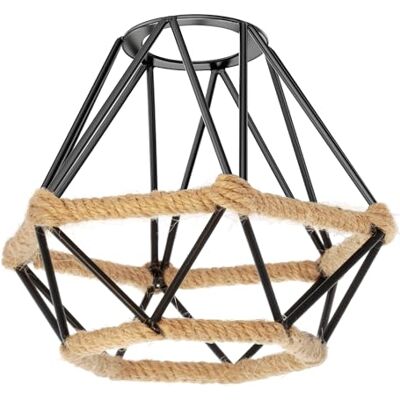 ledscom.de Cage Abat-jour avec corde de chanvre, diamant, noir, 155mm Ø ledscom.de Cage Abat-jour avec corde de chanvre, diamant, noir, 155mm Ø
