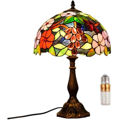 Kinbolas Lampe de table de style Tiffany de 12 pouces en vitrail abat-jour de chevet lampe lecture antique lampe de bureau salon chambre bureau vintage art déco victorien (couleur : D-4) Kinbolas Lampe de table de style Tiffany de 12 pouces en vitrail abat-jour de chevet lampe lecture antique lampe de bureau salon chambre bureau vintage art déco victorien (couleur : D-4)