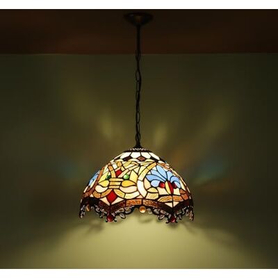 B·LED BARCELONA LED BARCELONA Lampe à suspension Tiffany à LED avec abat-jour en verre coloré multicolore, design vintage industriel et style classique, éclairage E27 pour salon salle à manger chambre B·LED BARCELONA LED BARCELONA Lampe à suspension Tiffany à LED avec abat-jour en verre coloré multicolore, design vintage industriel et style classique, éclairage E27 pour salon salle à manger chambre