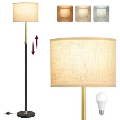 VASAGLE Lampadaire, Lampe sur Pied, Hauteur Réglable de 140 à 170 cm, Style Moderne, Interrupteur à Pied, Abat-Jour en Tissu, Douille E27, Doré et Noir LFL002B02 VASAGLE Lampadaire, Lampe sur Pied, Hauteur Réglable de 140 à 170 cm, Style Moderne, Interrupteur à Pied, Abat-Jour en Tissu, Douille E27, Doré et Noir LFL002B02