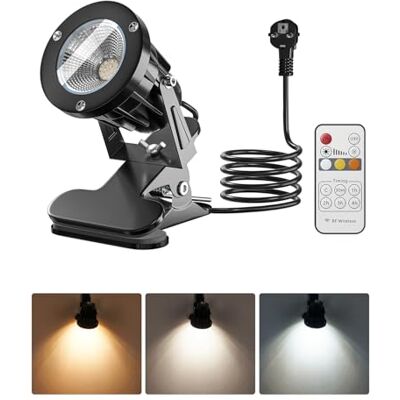 TobeBright 3CCT LED Spot à Pince avec Télécommande, IP65 Lampe Projecteur Petite Extérieur et Intérieur, 3000K–4500K–6000K & 10 Luminosité Réglables, 1,76m Câble avec Prise, 7W TobeBright 3CCT LED Spot à Pince avec Télécommande, IP65 Lampe Projecteur Petite Extérieur et Intérieur, 3000K–4500K–6000K & 10 Luminosité Réglables, 1,76m Câble avec Prise, 7W