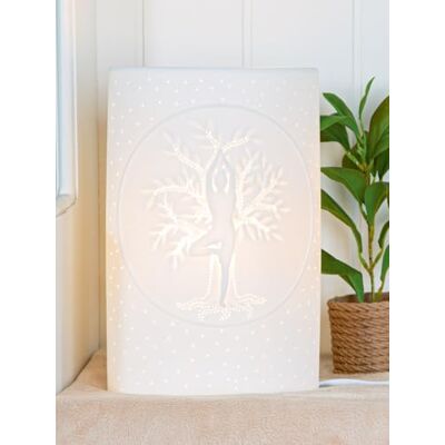 GILDE Lampe de table Namaste en porcelaine blanche Motif arbre de vie Lotus Hauteur : 28 cm Éclairage décoratif Accessoire d'intérieur GILDE Lampe de table Namaste en porcelaine blanche Motif arbre de vie Lotus Hauteur : 28 cm Éclairage décoratif Accessoire d'intérieur