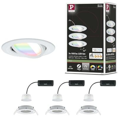 Paulmann 92433 Spot encastré LED Nova Coin rond 84mm 50° RGBW+ 3x6W 3x500lm 230V Blanc dépoli Alu moulé sous pression Paulmann 92433 Spot encastré LED Nova Coin rond 84mm 50° RGBW+ 3x6W 3x500lm 230V Blanc dépoli Alu moulé sous pression